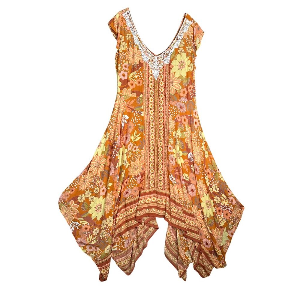 Lola P Dress Medium Floral Asymmetrical Handkerchief Hem Boho Y2K Fairy Tropical - Picture 4 of 15